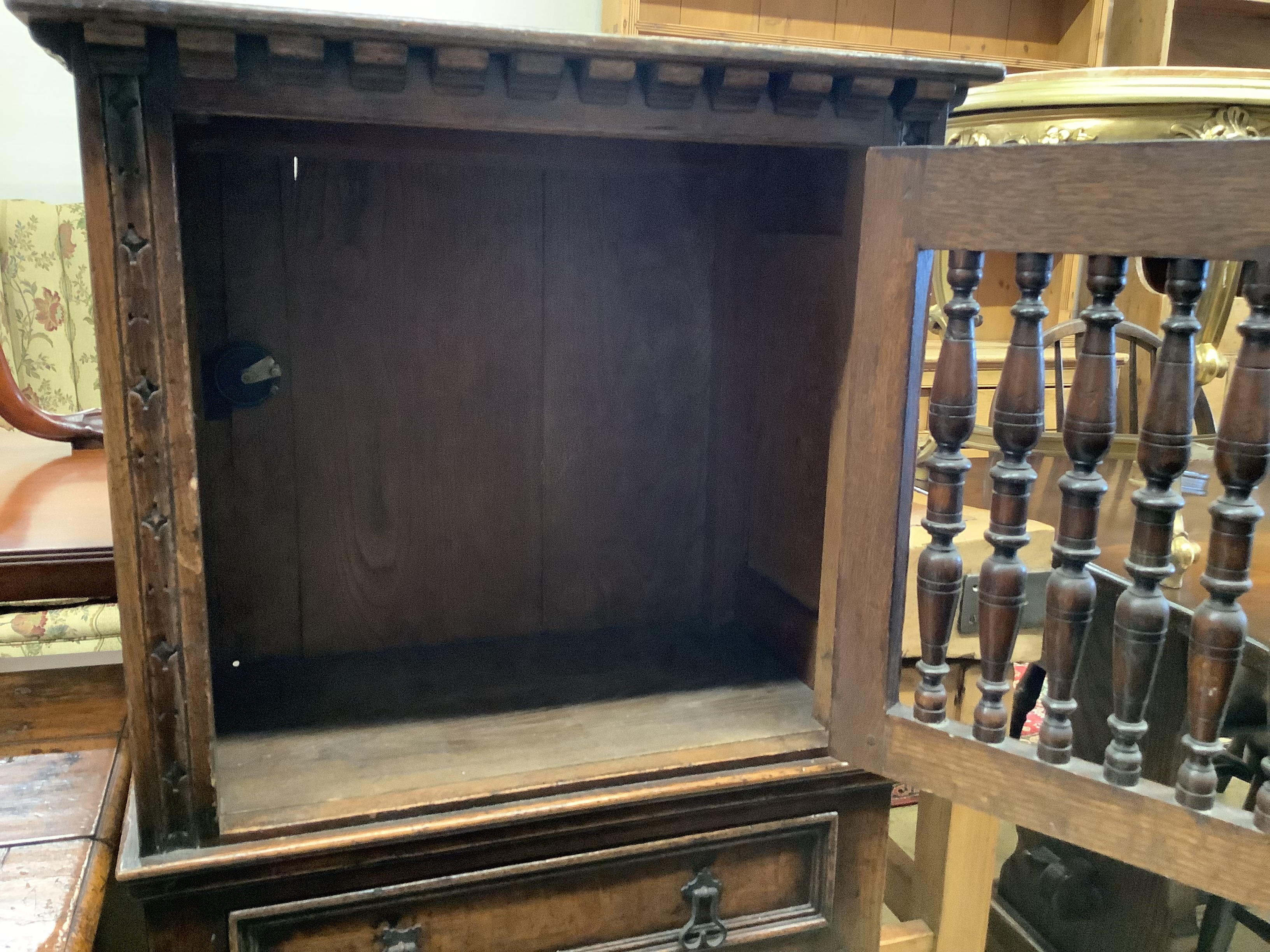 A 17th century style oak dole cupboard or food hutch